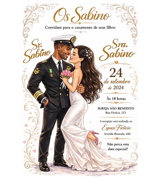 Caricatura Noivos Policial | Arte Personalizada para Casamento