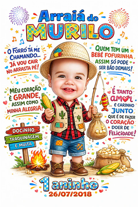 Convite Festa Junina Infantil Personalizado com Caricatura