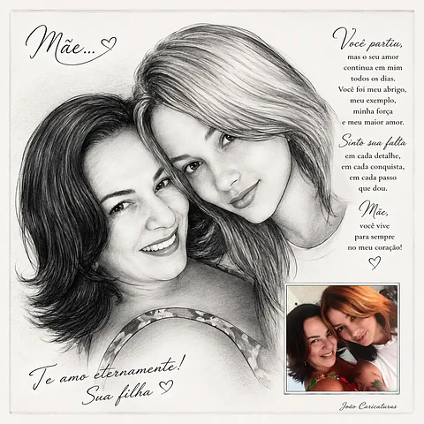 Caricatura Digital em Grafite – Homenagem In Memoriam para Mãe, Filha, Irmã ou Amiga