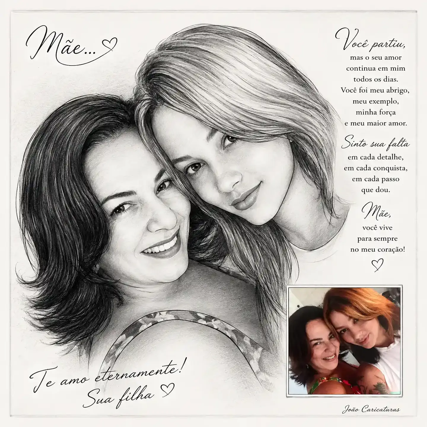 Caricatura Digital em Grafite – Homenagem In Memoriam para Mãe, Filha, Irmã ou Amiga 1
