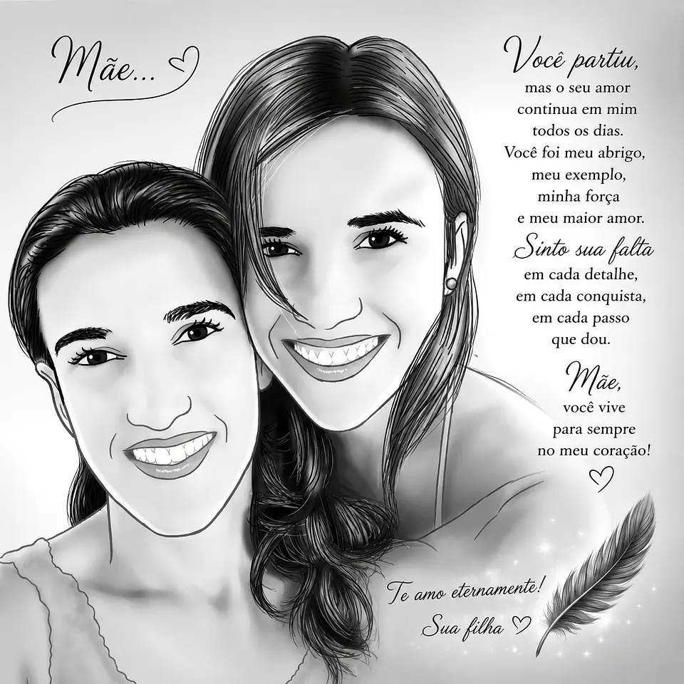 Caricatura Digital em Grafite – Homenagem In Memoriam para Mãe, Filha, Irmã ou Amiga 2