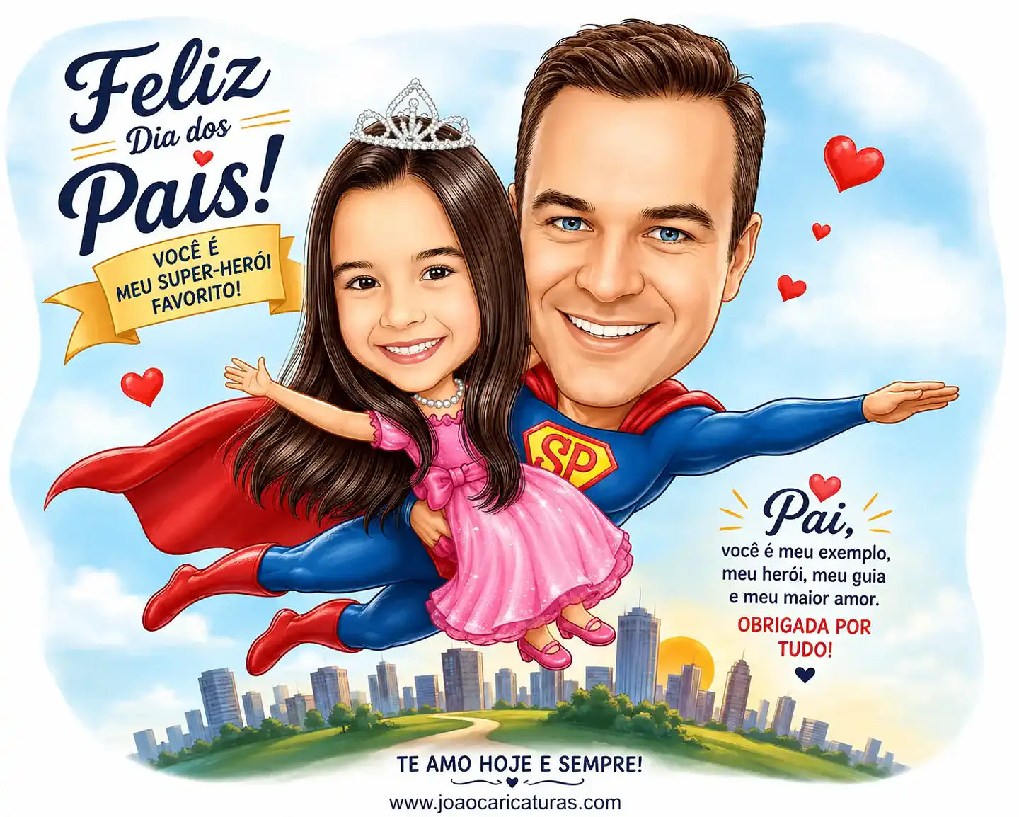 Caricatura Digital Pai e Filha Super-Heróis | Presente Personalizado para Família 1