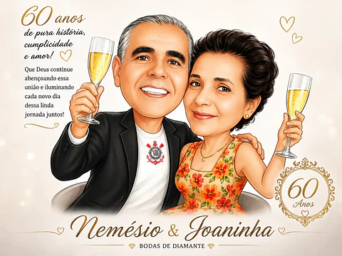 Caricatura de Bodas Personalizada – 10, 20, 25, 30, 40, 50 e 60 Anos de Casamento