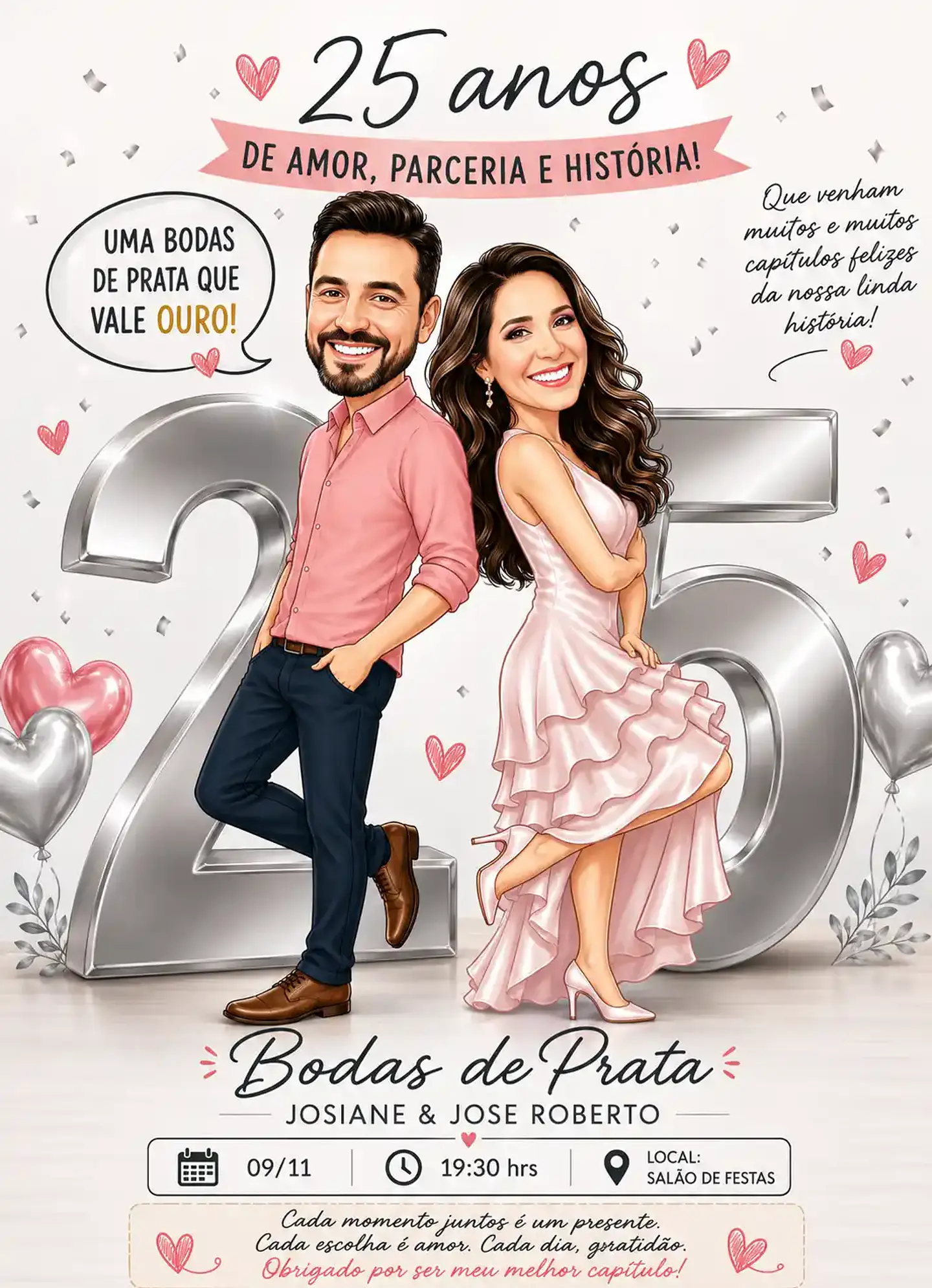 Caricatura de Bodas Personalizada – 10, 20, 25, 30, 40, 50 e 60 Anos de Casamento 1