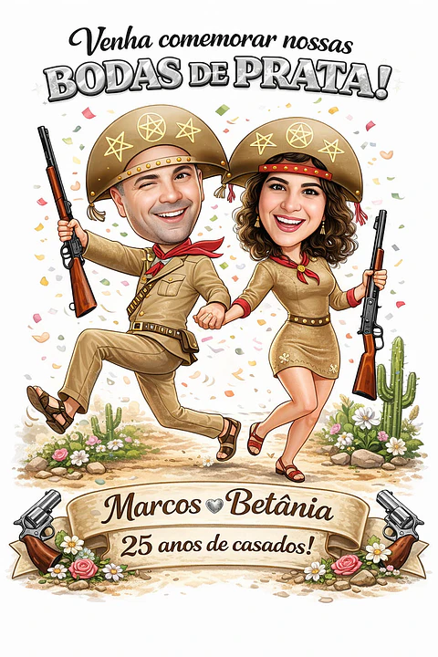 Caricatura Casal Nordestino Maria Bonita e Lampião | Bodas, Casamento e Aniversário