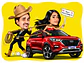 Caricatura de Casal Personalizada com Carro e Tema  pai Cowboy - Thumbnail 1