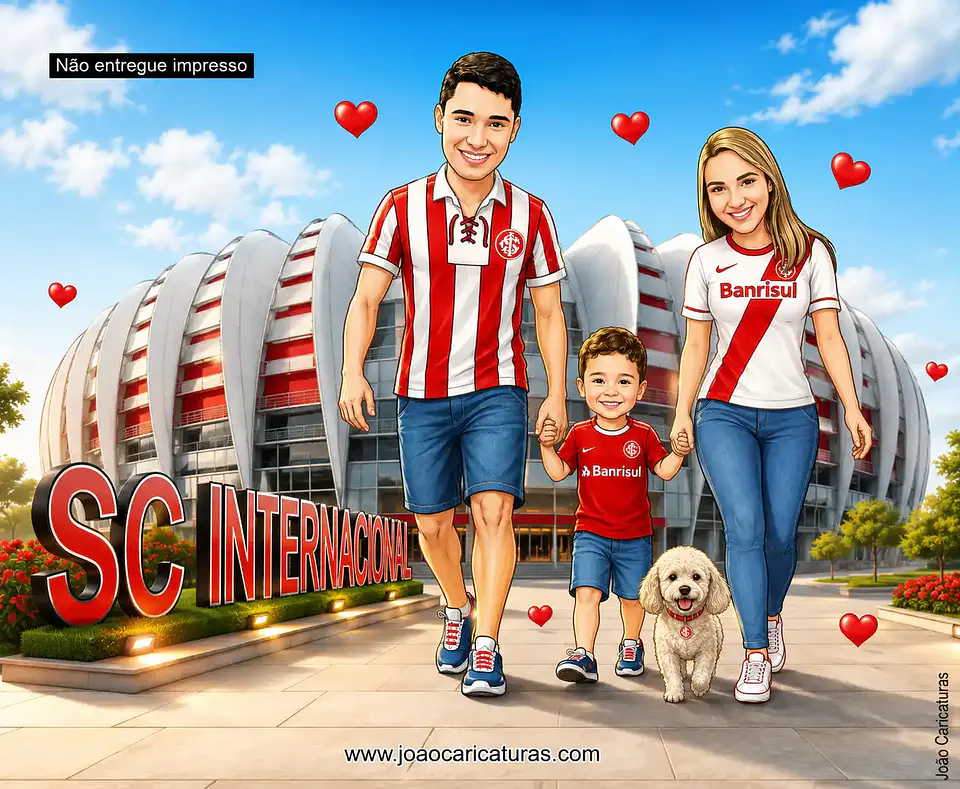 Caricatura Personalizada de Família Torcedora no Estádio (Preço por Pessoa) 1