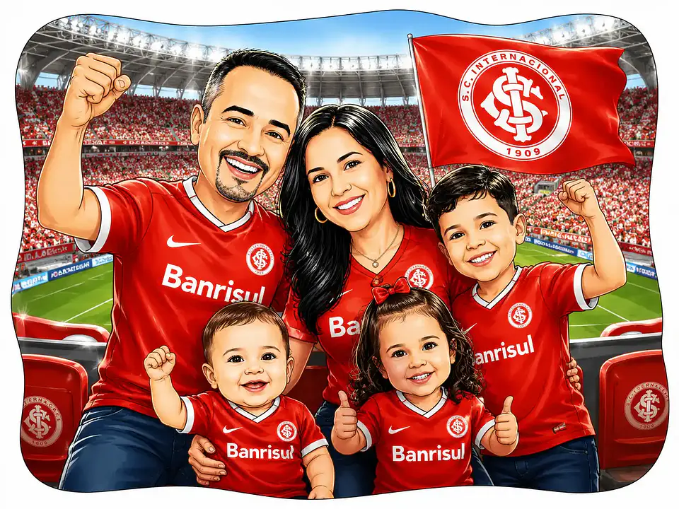 Caricatura Personalizada de Família Torcedora no Estádio (Preço por Pessoa) 2