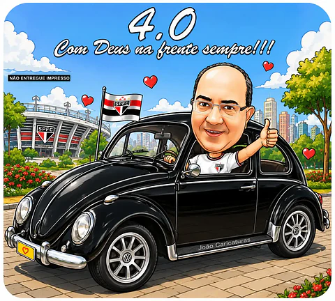 Caricatura Personalizada com Fusca | Aniversário e Presente para pai