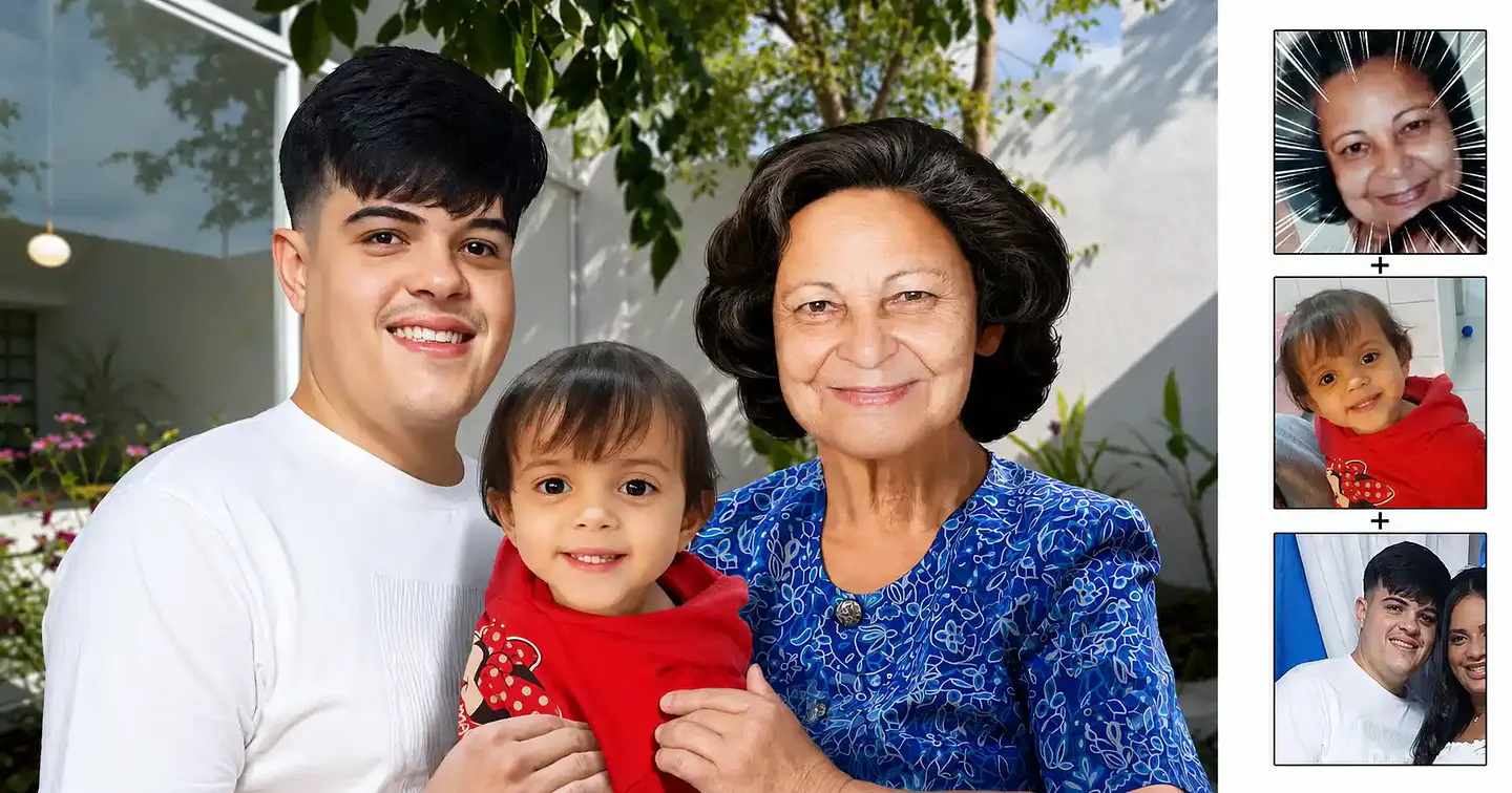 Montagem de Fotos: Filho e Vovó ou Vovô Juntos na Mesma Foto | União de Fotos Antigas e Atuais 1