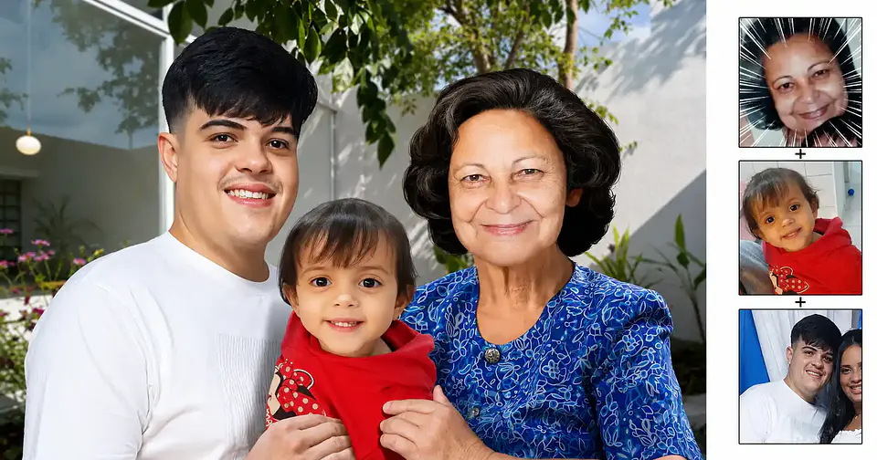 Montagem de Fotos: Filho e Vovó ou Vovô Juntos na Mesma Foto | União de Fotos Antigas e Atuais 1