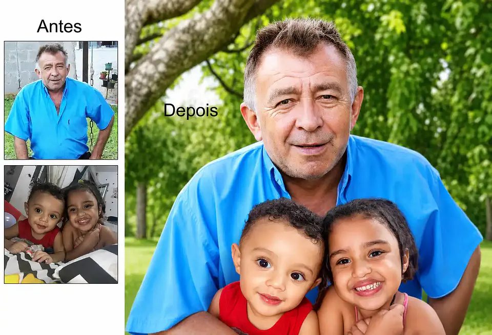 Montagem de Fotos: Filho e Vovó ou Vovô Juntos na Mesma Foto | União de Fotos Antigas e Atuais 3