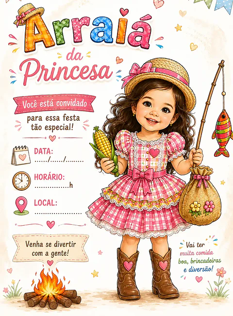 Convite Festa Junina Infantil Personalizado com Caricatura 
