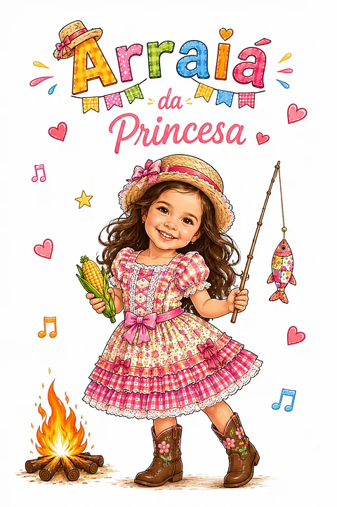 Convite Festa Junina Infantil Personalizado com Caricatura 