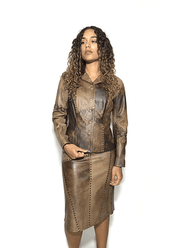 Riveted Leather Skirt Suit