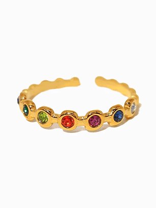 Anel Ajustável com Cristal  - aço inoxidável