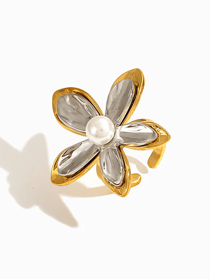 Anel Ajustável com Flor 17.2mm - aço inoxidável