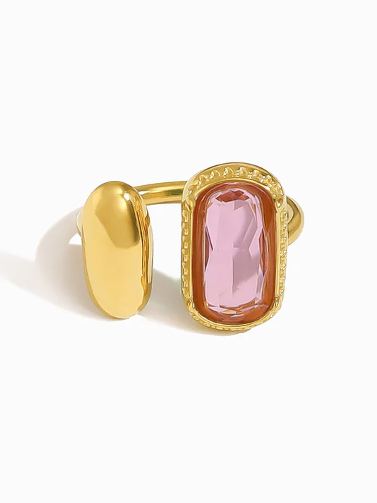 Ring with 18.5mm pink cubic zirconia - stainless steel 1