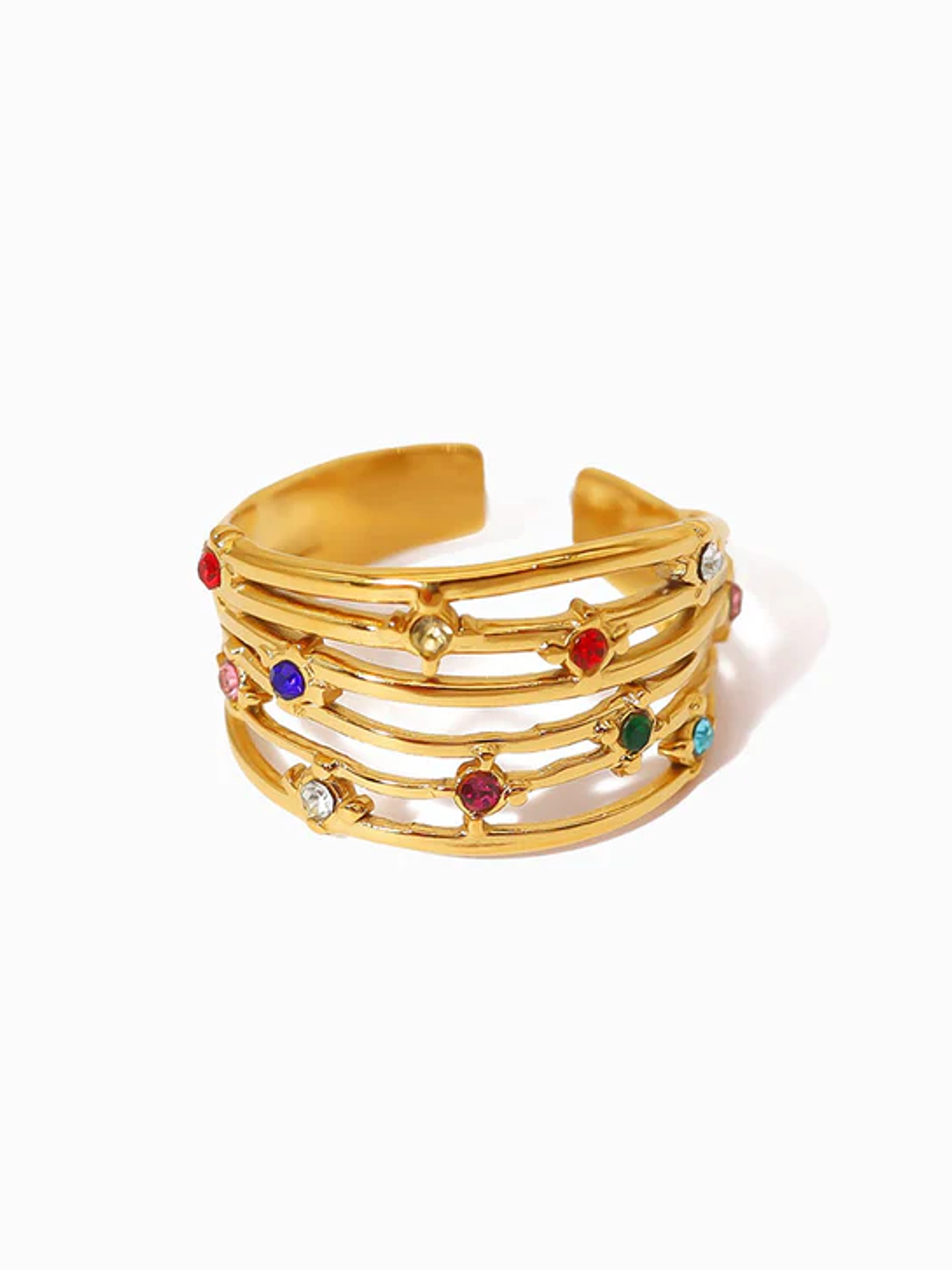Anel Geométrico Dourado com Brilhantes - aço inoxidável 1