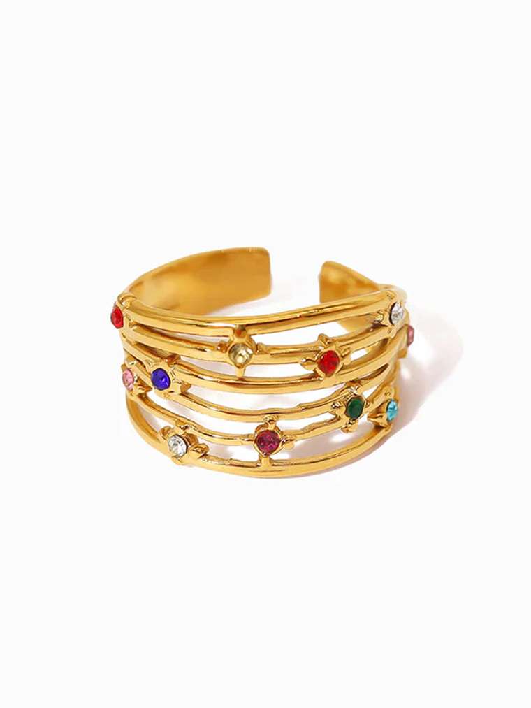 Anel Geométrico Dourado com Brilhantes - aço inoxidável 1