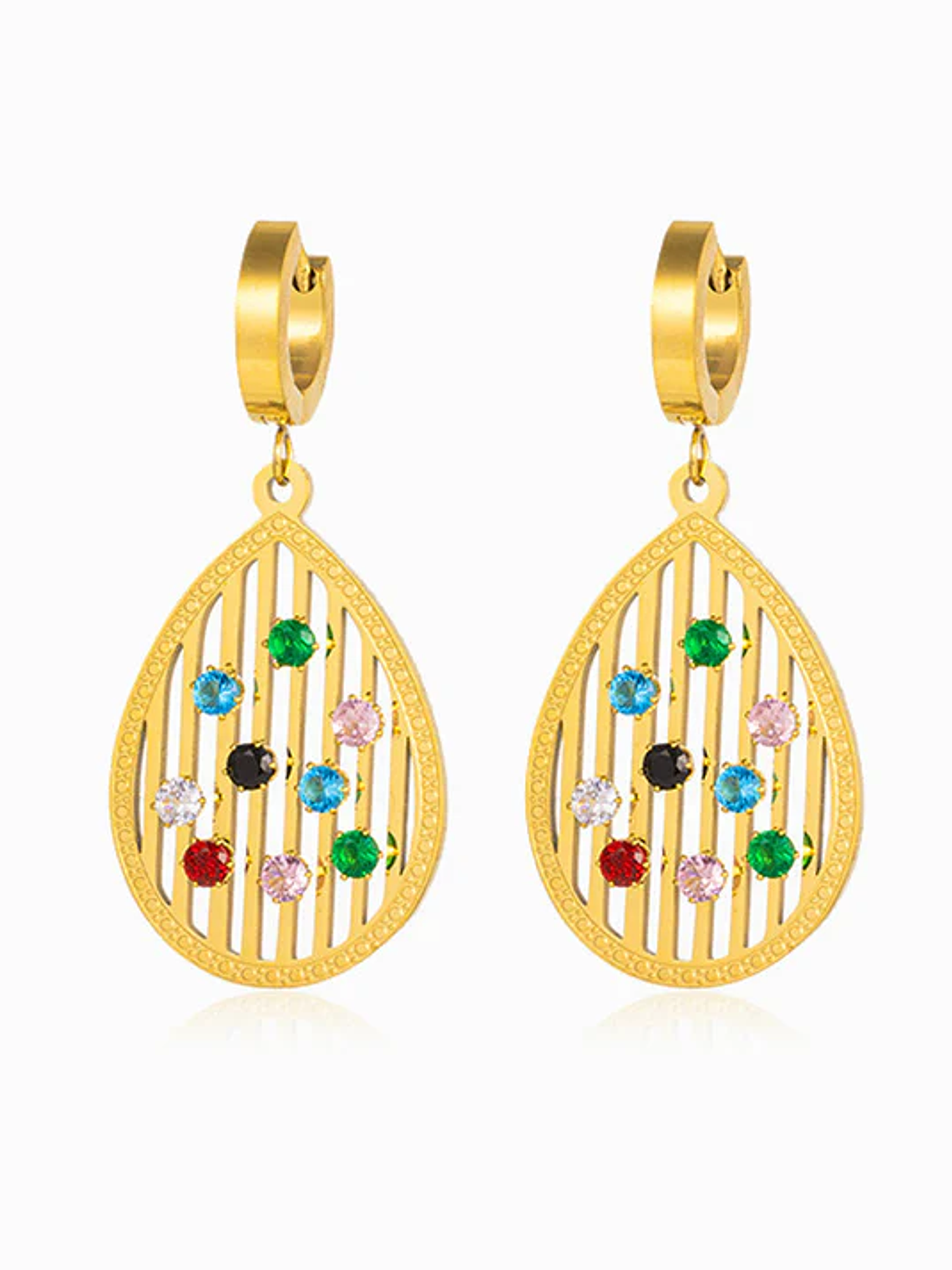 Drop Earrings with Diamonds 33x22mm - Stainless Steel 1