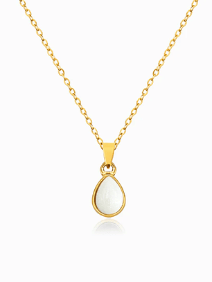 White Agate Drop Necklace - Stainless Steel