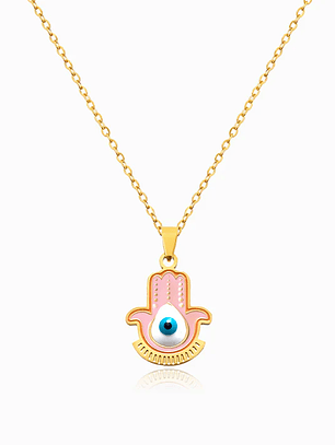 Necklace with pink Turkish Eye charm - stainless steel