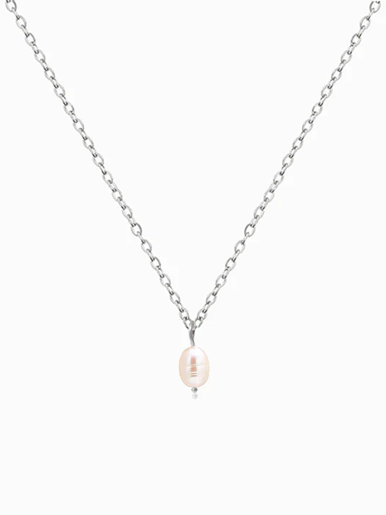 Freshwater Pearl Necklace, Stainless Steel - Silver 1