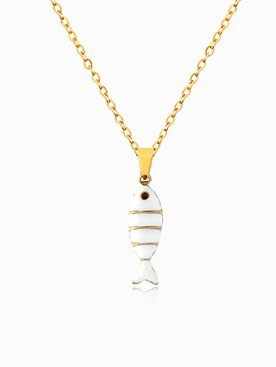 Colar com Sardinha branco - aço inoxidável