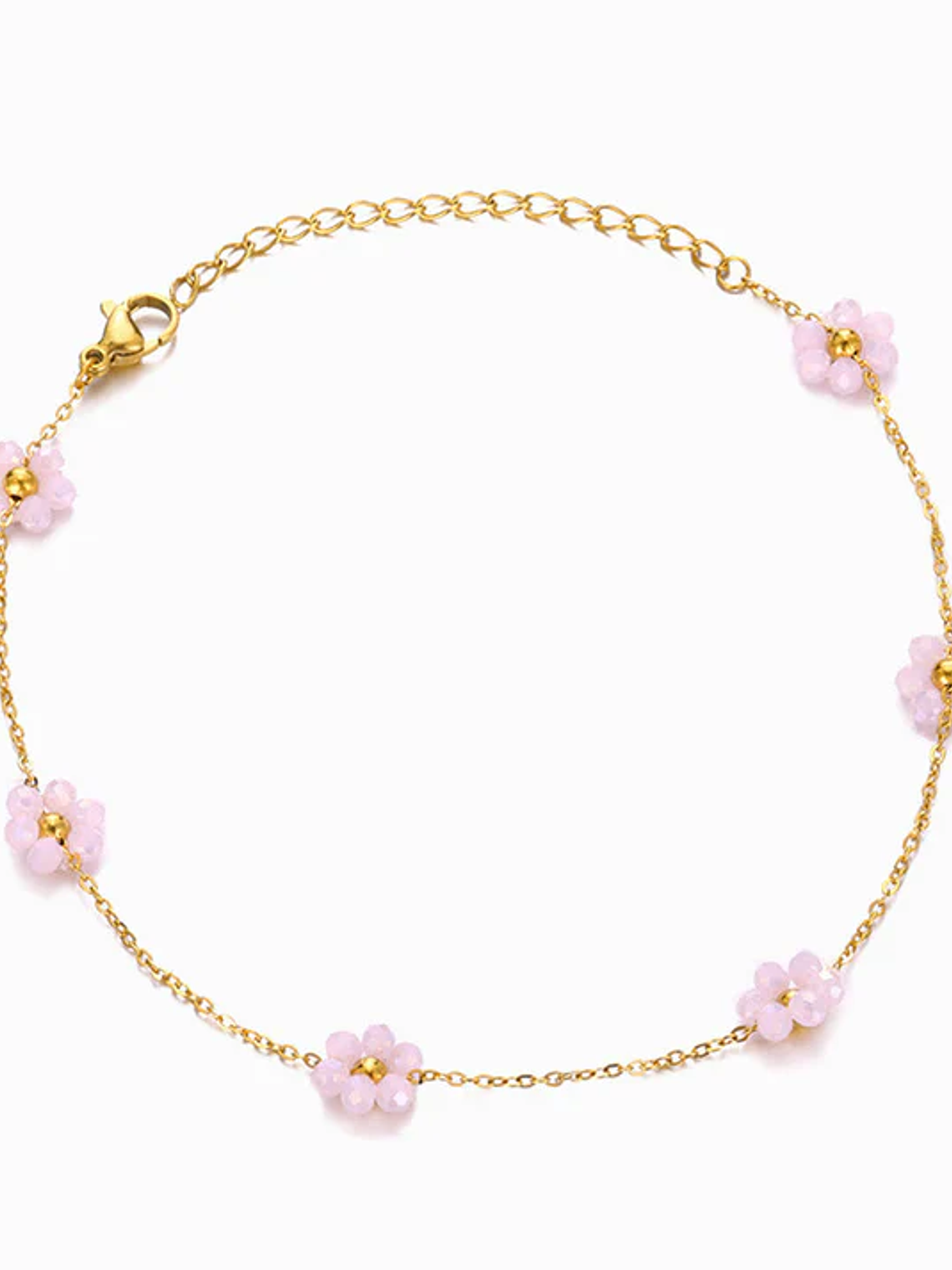 Pulseira com Flor Rosa  aço inoxidável 1