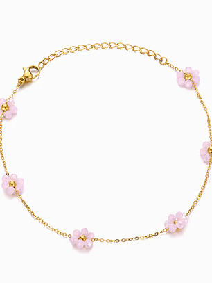 Pulseira com Flor Rosa  aço inoxidável