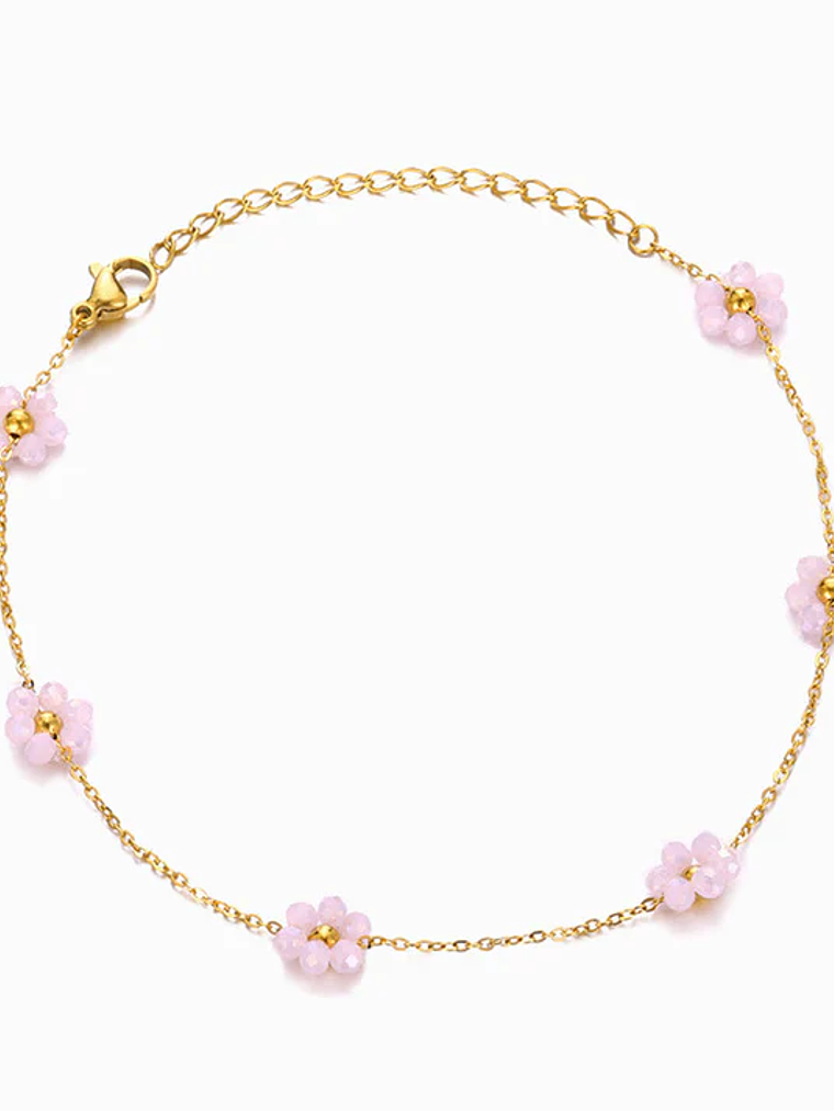 Pulseira com Flor Rosa  aço inoxidável 1