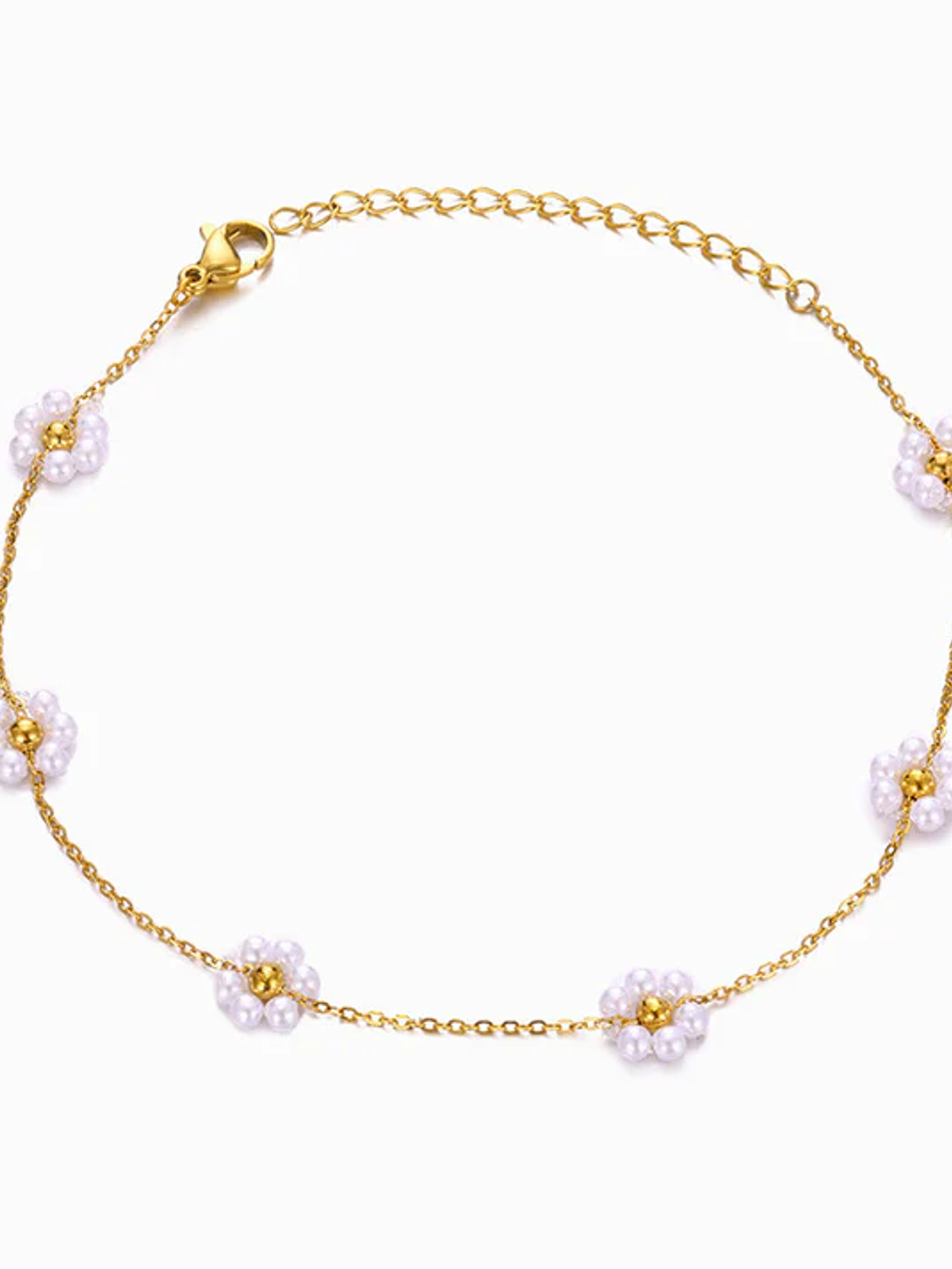 Pulseira com flor branca aço inoxidável 1