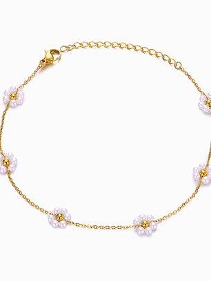 Pulseira com flor branca aço inoxidável