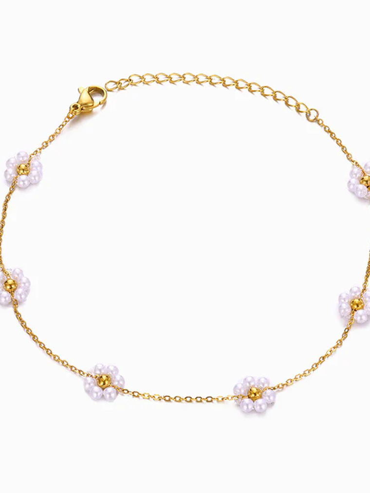 Pulseira com flor branca aço inoxidável 1