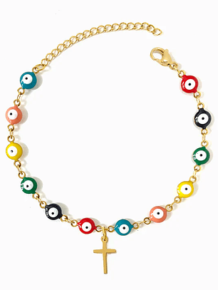 Turkish Eye Bracelet with Cross - Stainless Steel