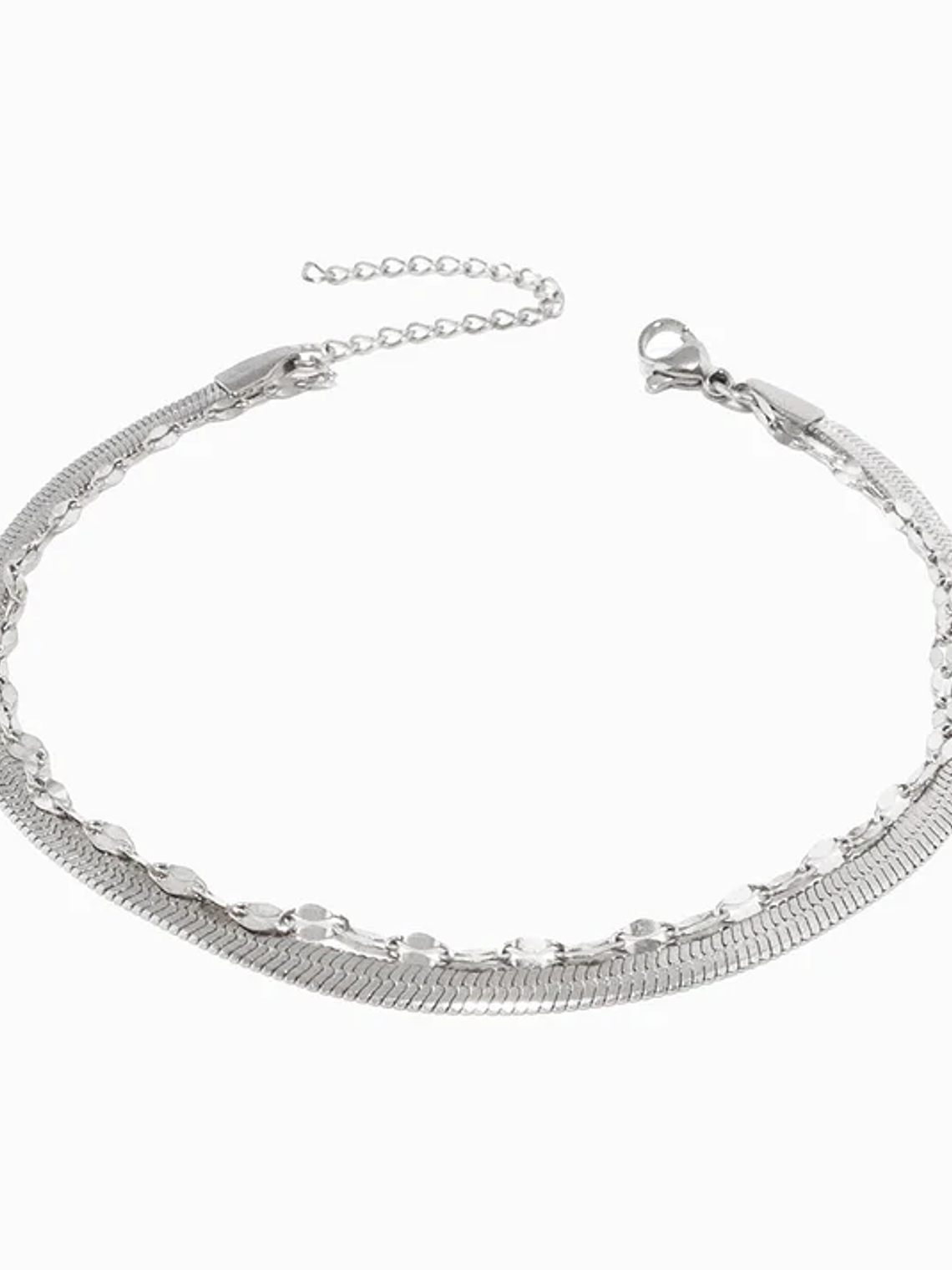 Double Foot Bracelet 18+6cm - Stainless Steel - Silver 1
