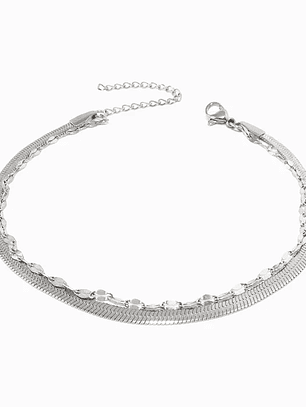 Double Foot Bracelet 18+6cm - Stainless Steel - Silver