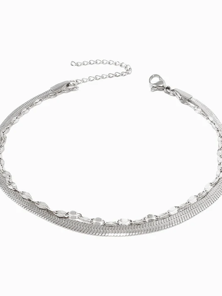 Double Foot Bracelet 18+6cm - Stainless Steel - Silver 1