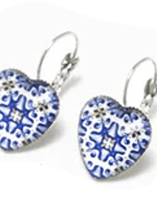 Brincos azulejos portugueses coração