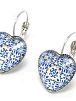 Portuguese tile earrings, heart design.