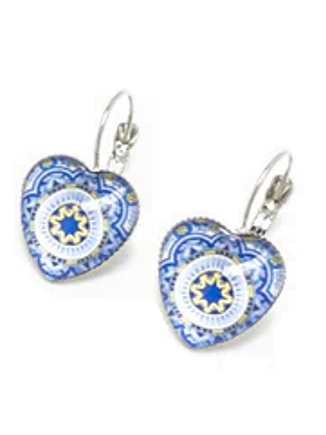 Portuguese tile earrings, heart design. 1