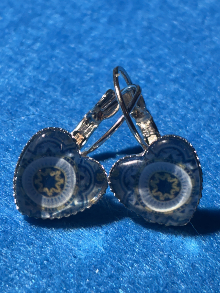 Portuguese tile earrings, heart design. 1