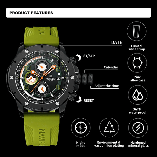 Reloj De Pulso Marca Naviforce Original Hombre Cronografos Activos Ref 3084