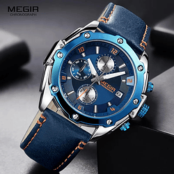 Reloj Marca Megir Original Para Hombre Joyas De Pulso Cronografos Reloj Megir 2074 Hombre Acero Azul  (13)