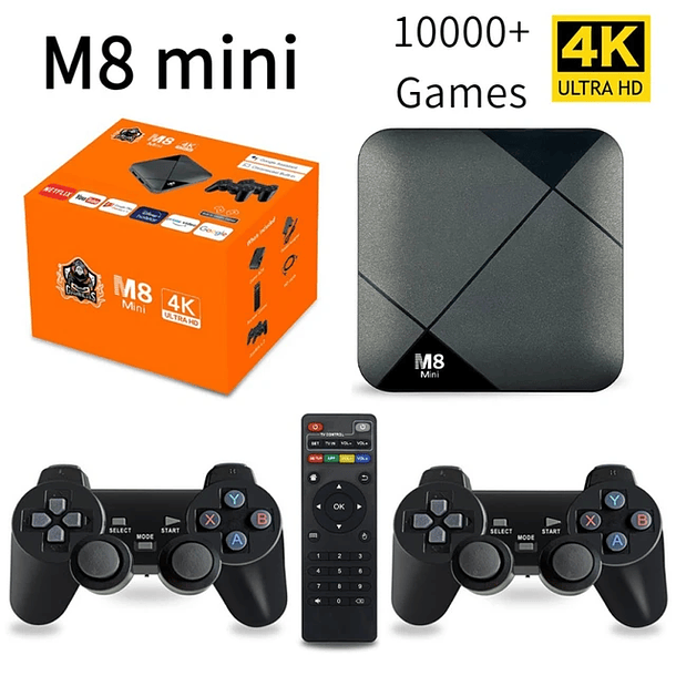 Tv Box M8 Mini + Consola Retro 10.000 juegos + 2 Controles