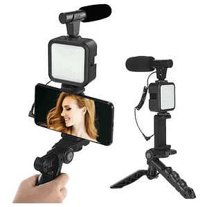 Kit Para Grabacion Streaming Tripode Luz Micrófono Palo Selfie