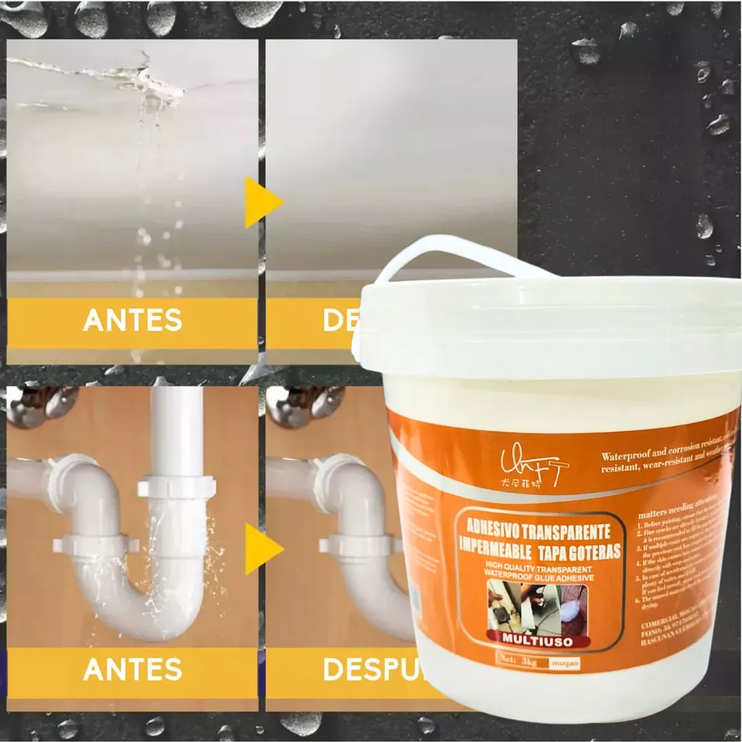 Adhesivo Transparente Impermeable Tapa Gotera 1kg 3