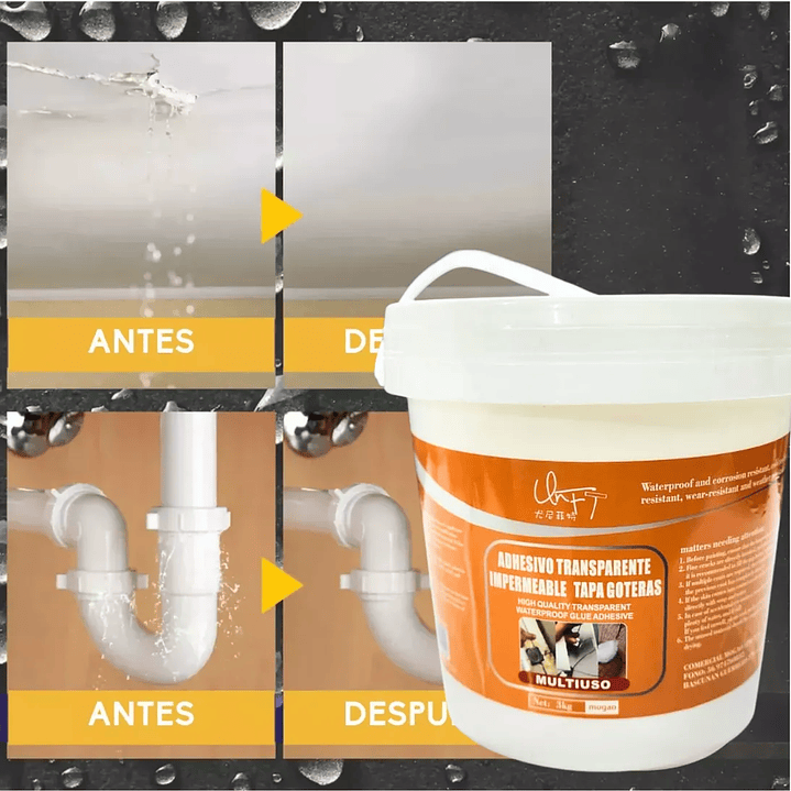 Adhesivo Transparente Impermeable Tapa Gotera 1kg 3