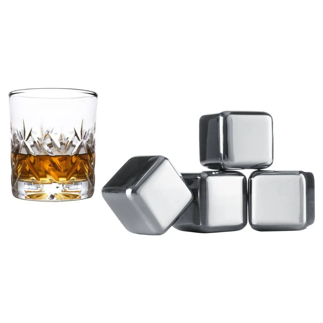 Set De 4 Cubos De Acero Hielo Reutilizables Enfriar Tragos Plateado 1